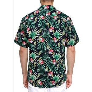SSLR Men's Tropical Hawaiian Shirt Navy Blue Floral Coconut Print Short Sleeve L